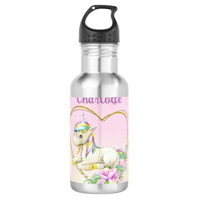 Unicorn Personalized  Stainless Steel Water Bottle (Front)