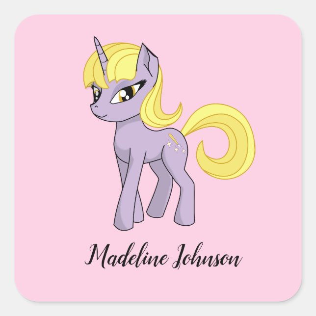Unicorn Personalized Stickers Little Girl Seals (Front)