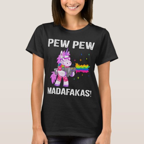 Unicorn Pew Pew Madafakas Vintage Crazy Cat Funny  T_Shirt