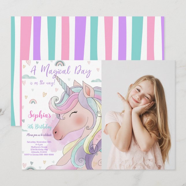Unicorn Photo Invitation (Front/Back)