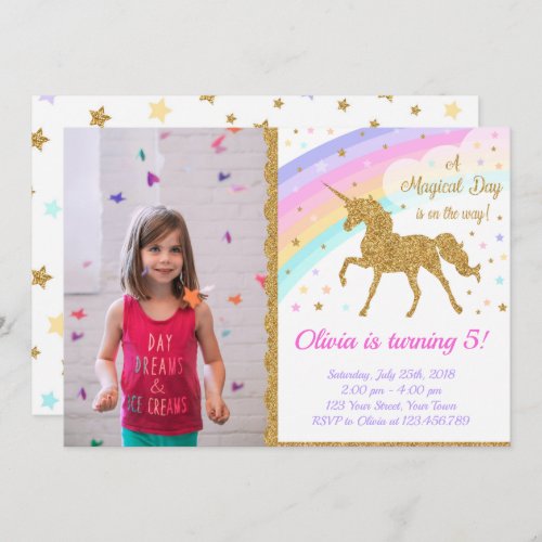 Unicorn Photo Invitation Unicorn Party Invitation