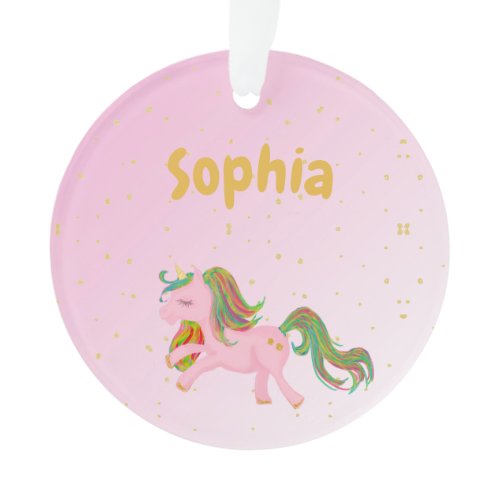 Unicorn Photo Pink Gold Spots Girly  Cute Ornament