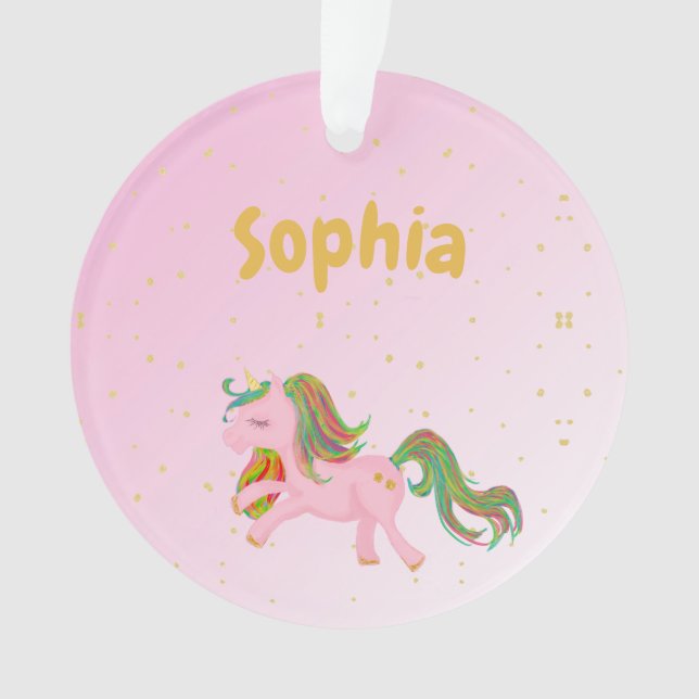 Unicorn Photo Pink Gold Spots Girly  Cute Ornament (Front)