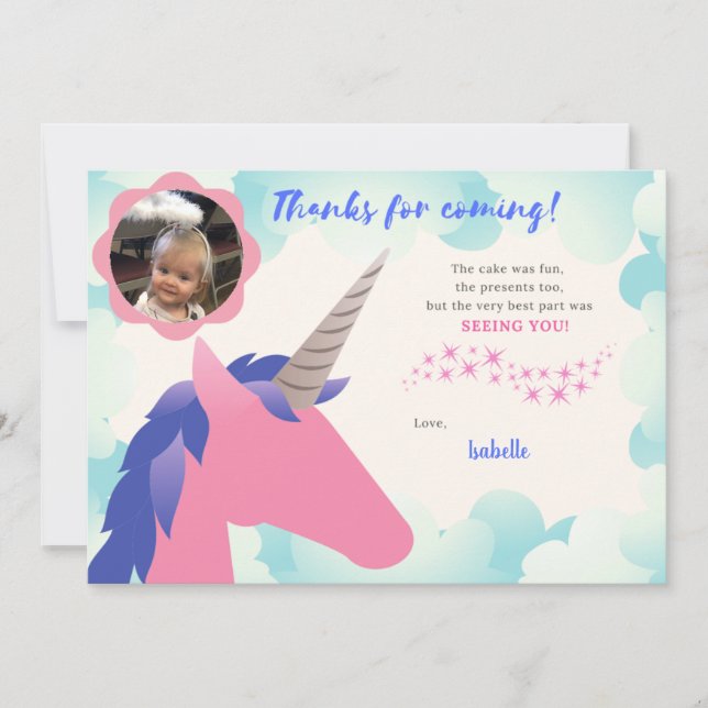 Unicorn Photo Thank You Card (Front)