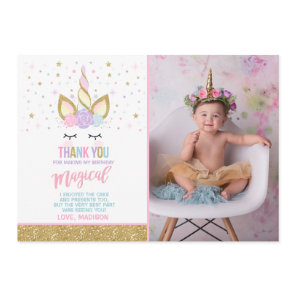 Unicorn Photo Thank You Card Pink Gold Unicorn