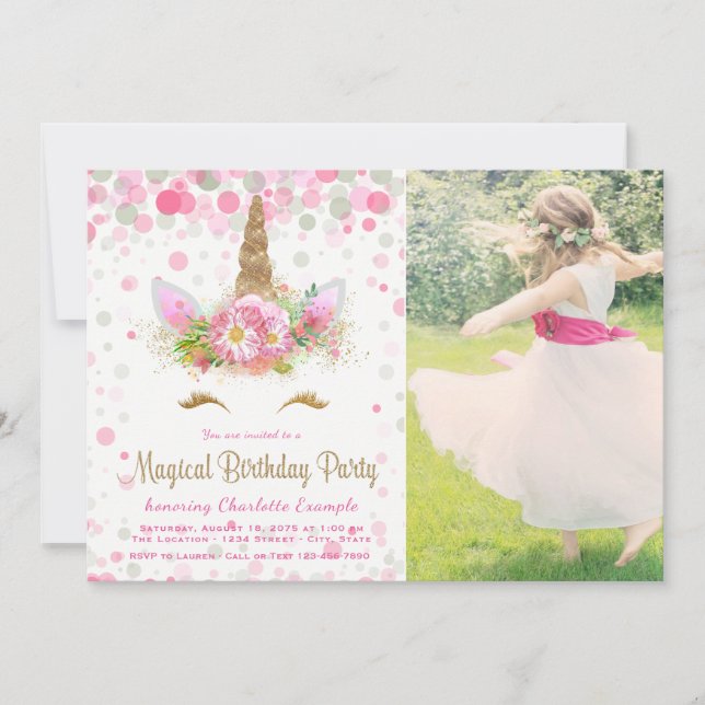 Unicorn Photo Unicorn Birthday Party Invitations (Front)