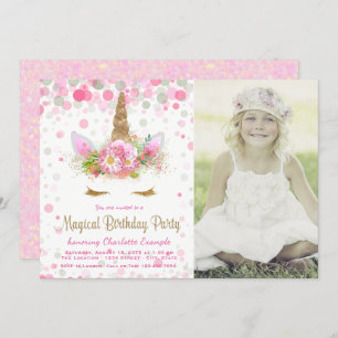 Unicorn Photo Unicorn Birthday Party Invitations