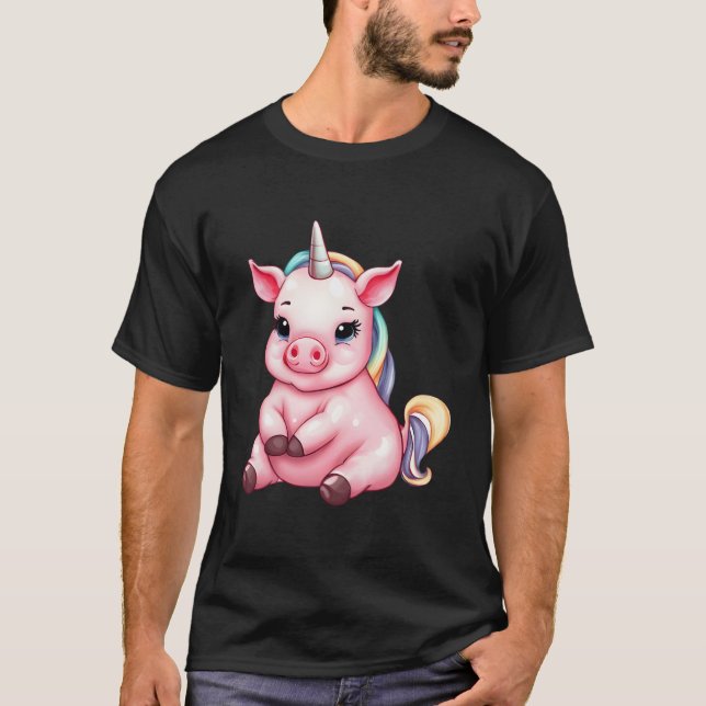 Unicorn Pig Magical Farm Animal T-Shirt (Front)