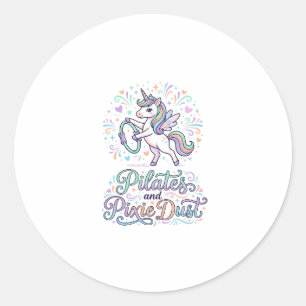 Unicorn Pilates and Pixie Dust White Background Ve Classic Round Sticker