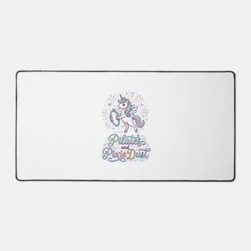 Unicorn Pilates and Pixie Dust White Background Ve Desk Mat