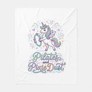 Unicorn Pilates and Pixie Dust White Background Ve Fleece Blanket