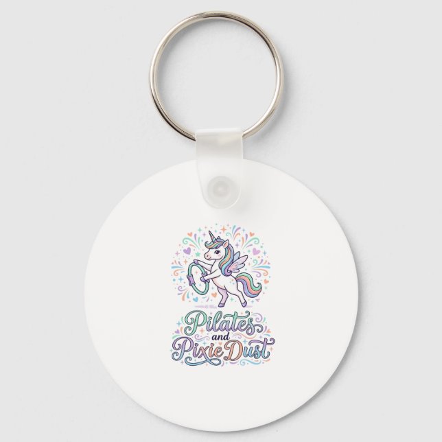 Unicorn Pilates and Pixie Dust White Background Ve Keychain (Front)