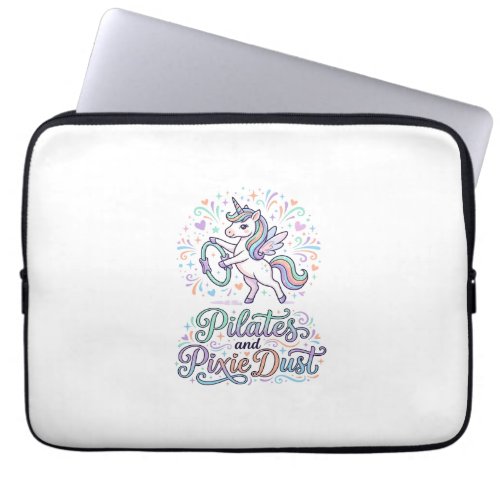 Unicorn Pilates and Pixie Dust White Background Ve Laptop Sleeve