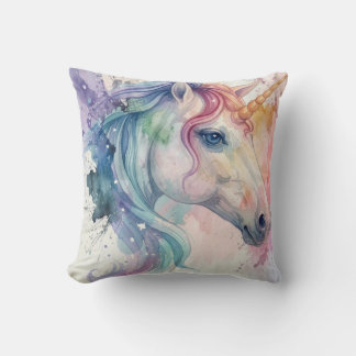 Unicorn Pillow: watercolor in vivid colors Throw Pillow