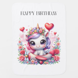 Unicorn Pilot Birthday Baby Blanket