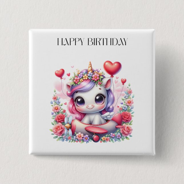 Unicorn Pilot Birthday Button (Front)