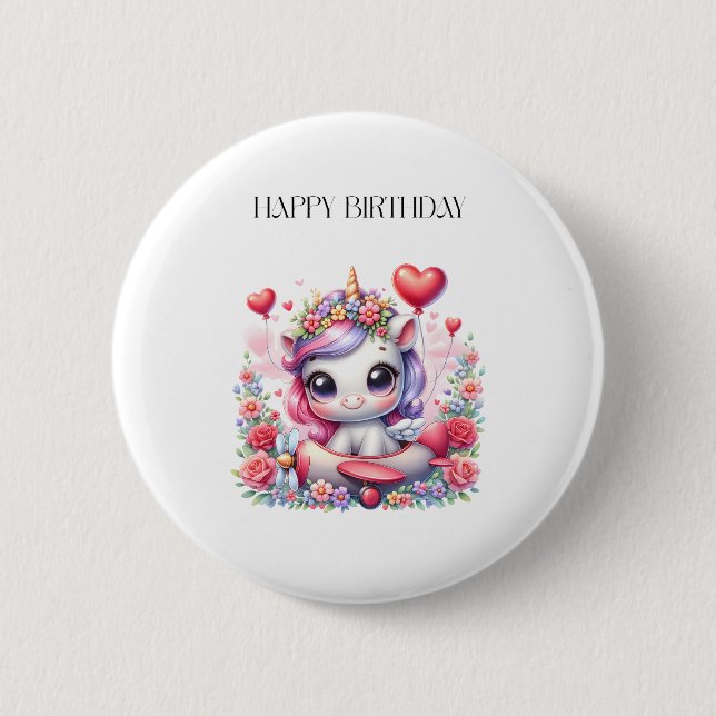 Unicorn Pilot Birthday Button (Front)