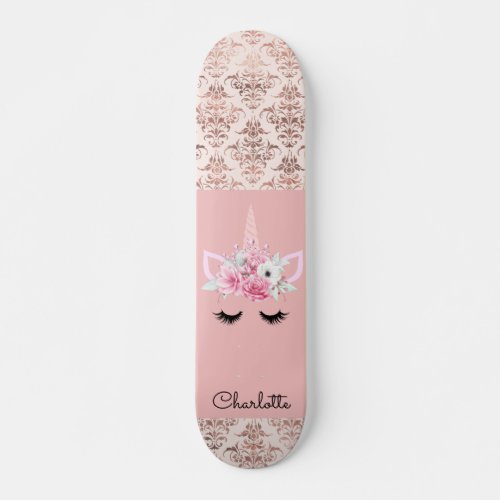 Unicorn Pin Damask Personalized Skateboard