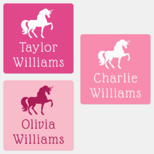 Unicorn pink adhesive waterproof kids name labels