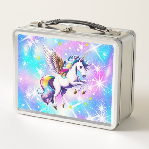 Unicorn Pink and Blue Iridescent Sparkle  Metal Lunch Box