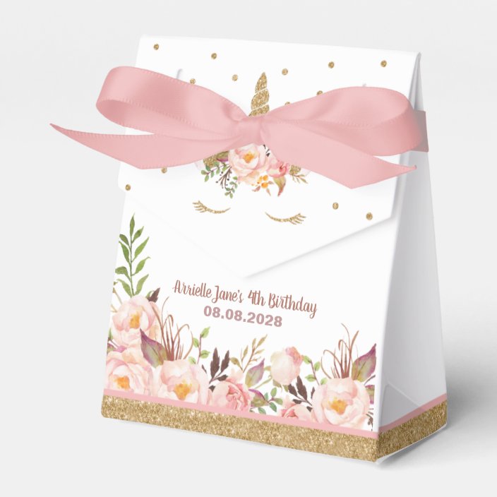 Unicorn Pink And Gold Birthday Party Favor Boxes Zazzle Com