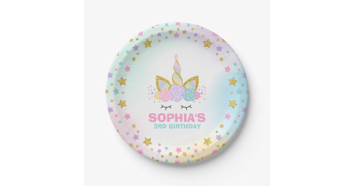Unicorn Pink And Gold Paper Plate 7" Paper Plates | Zazzle.com