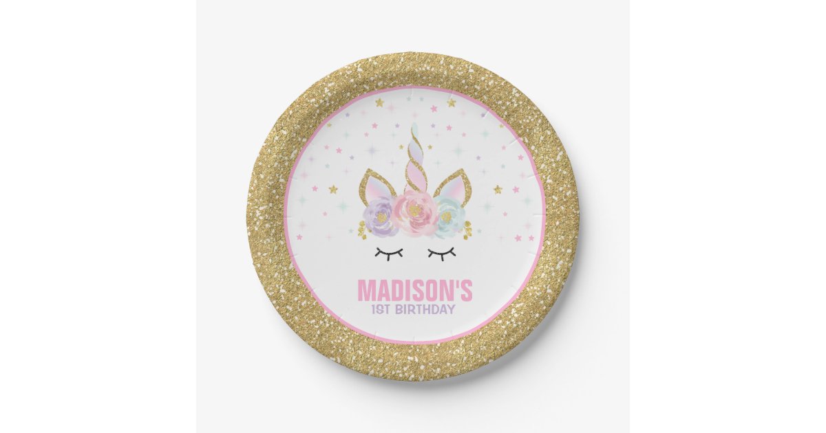 Unicorn Pink And Gold Paper Plate 7