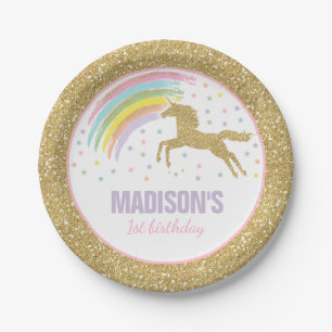 Unicorn Pink And Gold Paper Plate 7" Paper Plates
