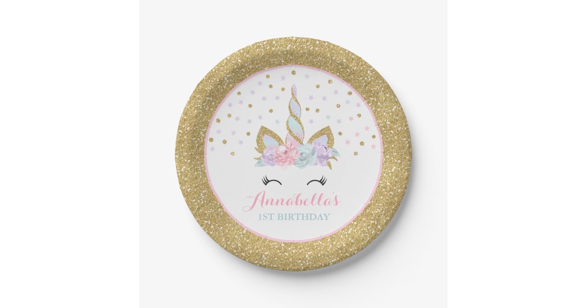 Unicorn Pink And Gold Paper Plate 7