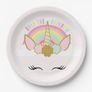 Unicorn Pink And Gold Paper Plate 7" Rainbow
