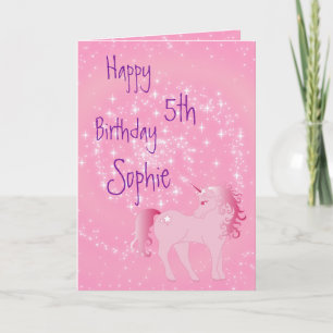 Unicorn Pink and White Cute Girl Age Birthday Card