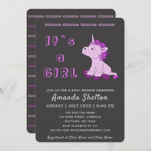 Unicorn Pink Baby Girl Shower Invitation Card
