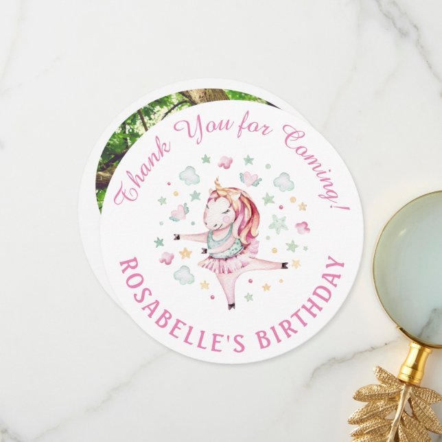 Unicorn Pink Ballerina Birthday Party Thank You (Front/Back In Situ)