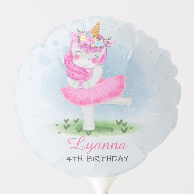 Unicorn Pink Ballerina Floral Birthday Balloon (Front)