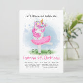 Unicorn Pink Ballerina Watercolor Floral Birthday Invitation (Standing Front)
