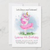 Unicorn Pink Ballerina Watercolor Floral Birthday Invitation (Front)