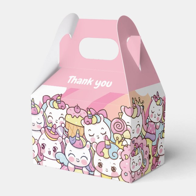 Unicorn pink birthday party  favor boxes (Front Side)