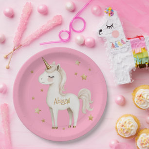 Unicorn Pink Birthday Party Personalized Paper Plates