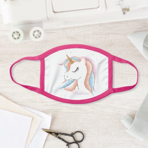 Unicorn pink blue glitter cute fun kids girly girl face mask