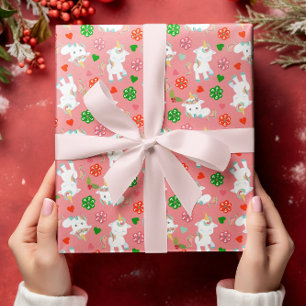 Unicorn Pink Christmas Holiday Wrapping Paper