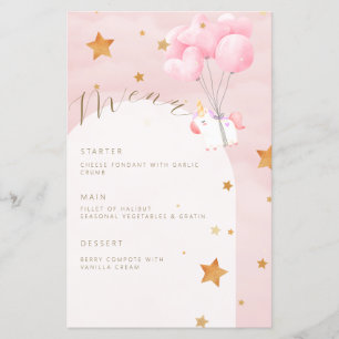 Unicorn Pink Clouds Girl Baby Shower Menu