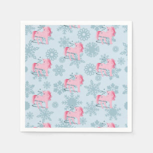 Unicorn Pink Cute Girl Whimsical Snowflakes Napkins
