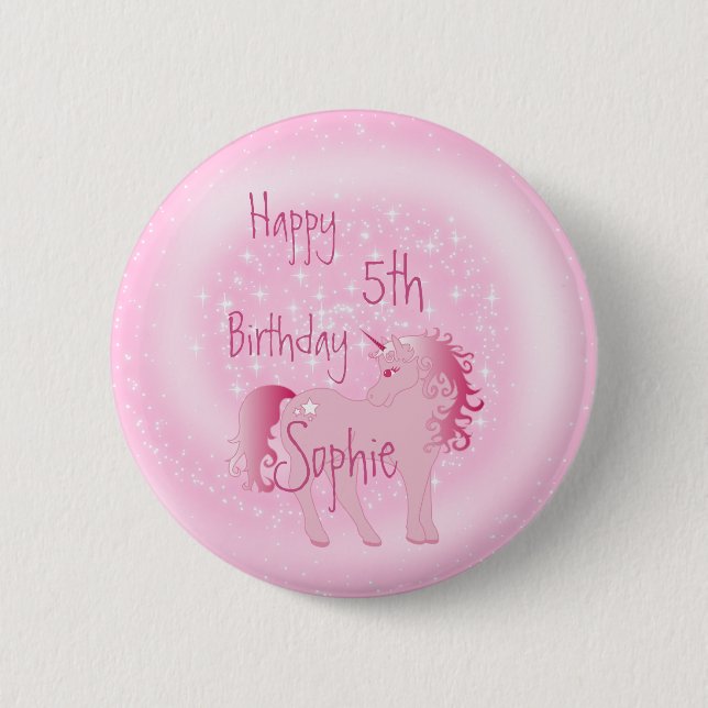 Unicorn Pink  Cute Girly Age Birthday Pinback Button (Front)