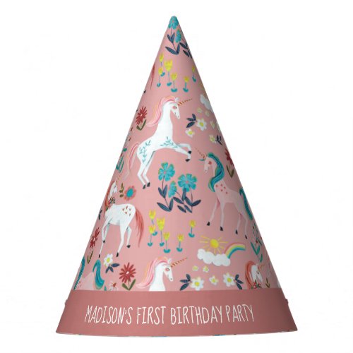 Unicorn pink cute magical girls first birthday party hat