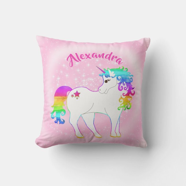Unicorn Pink Cute Stars Custom Girl Nursery Throw Pillow (Front)