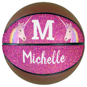 Unicorn Pink Faux Glitter Personalized Girls Basketball