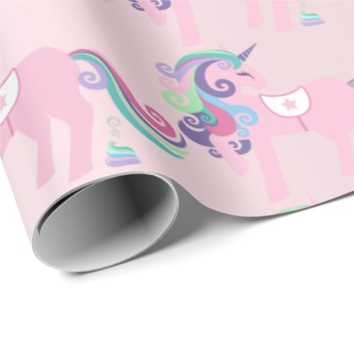 Unicorn Pink Floral Baby Girl Blush Pastel Wrapping Paper