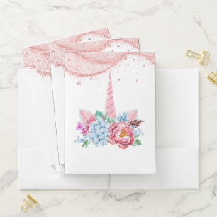 UNICORN PINK FLORAL BACK TO SCHOOL POCKET FOLDER