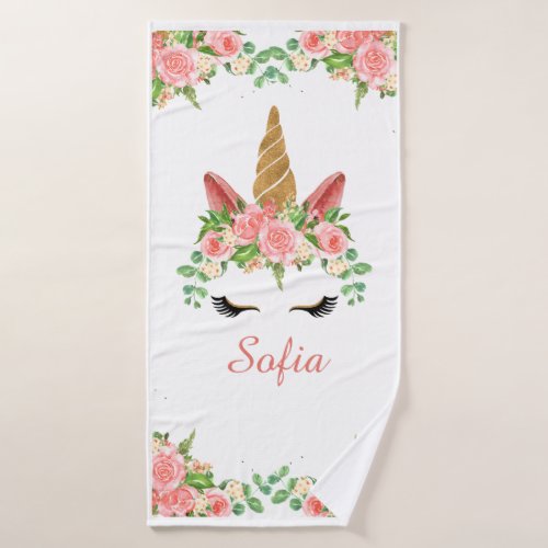 Unicorn Pink Floral  personalized Towel 