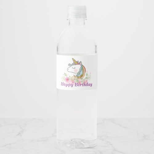 unicorn pink floral water bottle label
